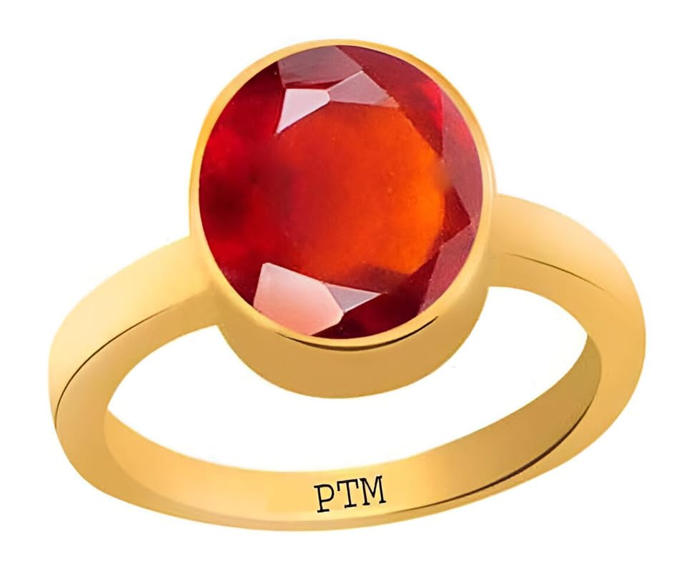 PTM Panchdhatu (5 metals) Hessonite (Gomed) 3.25 to 10.25 Ratti or 3.00 to 9.50 carat Astrological Gemstone 22K Gold Plated Ring for Men & Women