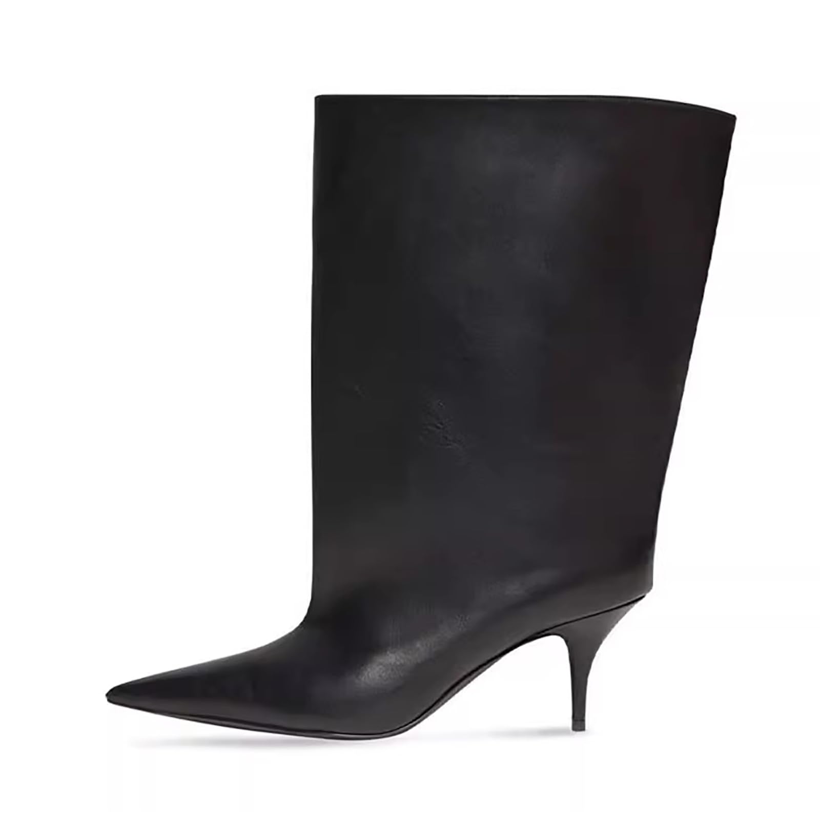 LINMUYOUJIA 2025 women's mid-calf boots Pointed Toe Hot pink Black Brown High Stiletto heels Slouchy Leather Boots Pull on Sexy Booties for Women Extra Wide calf dressy boots