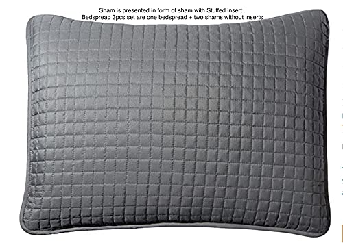 Morden City Solid Quilt Set,Gray Color, Soft Lightweight Microfiber, Quilted Bed Cover,Reversible Minimalist Quilting, Pattern Stitched, Twin F Q Full Queen King Size (86 Inch By 86, 2 Shams 20 X26) #TOP6