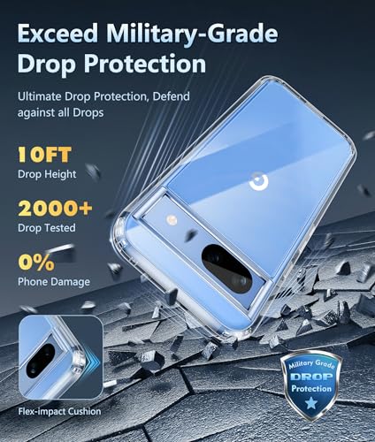 Image of FNTCASE for Google-Pixel 8a Case Clear: Support Wireless Charging Military Grade Drop Protection Anti Yellowing Cell Phone Cover - Rugged Durable Shockproof Protective Bumper(Clear)