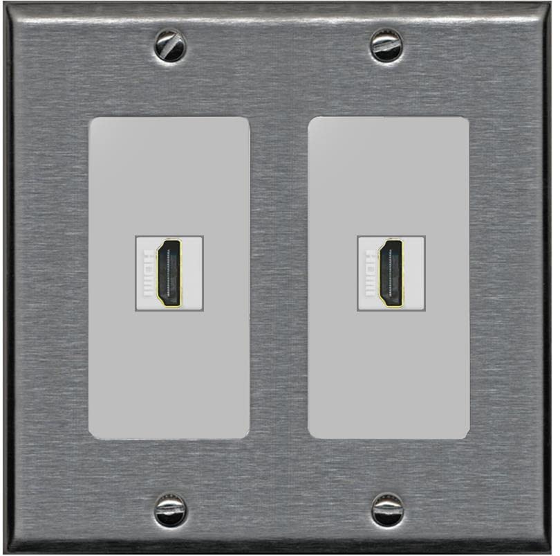Riteav Presa Elettrica Con 2 Porte HDMI | 15A | Decora | Piastra A Muro In Acciaio Inox Con Inserti Grigi - 3