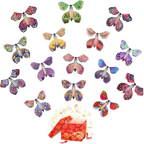 YTOOK 15Pcs Magic Flying Butterfly Wind Up Flying Butterfly Surprise Box Magic Fairy Flying Toy for Book Greeting Card Wedding Birthday Party Surprise
