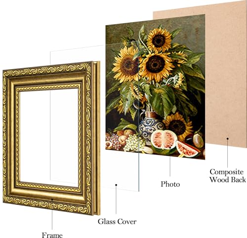 Image of eletecpro 4x4 Vintage Picture Frame, Glass Cover, Gold, 2-Pack | Display Photo 4x4, Tabletop Decor