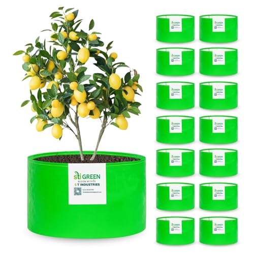 Image of HDPE Grow Bags for Plants 12X12 Inch (Pack of 15) | 260 GSM Heavy Duty UV-Protected Round Green Colour Plant Bags for Terrace and Vegetable Gardening | Strong & Reusable|