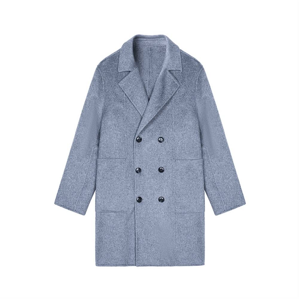 Cappotto da uomo in lana doppio petto con bavero dentellato Cappotto invernale antivento semplice da esterno per la protezione dal freddo e dal vento