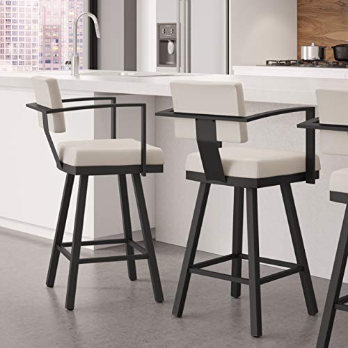 Image of Amisco Akers 26 in. Swivel Counter Stool - Cream Faux Leather /Black Metal