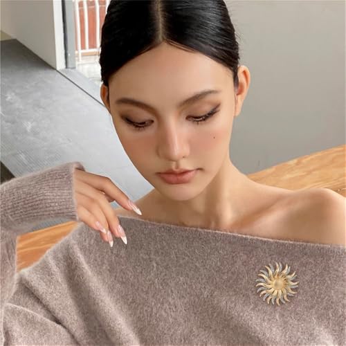 Image of Rhinestone Sun Brooch Pin for Women Men Fashion Gold Tone Celestial Brooches Lapel Pins Dainty Suit Hat Dress Accessories Birthday Holiday Anniversary Jewelry Gift