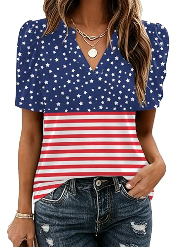 Image of Zeagoo Women Blouses Puff Short Sleeve Tops V Neck Dressy Casual Spring Shirts Boho Floral Cute Clothes 2026