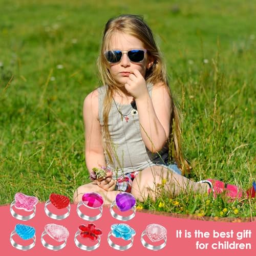 ASTER 9 Stück Kinderringe Mädchen Kinder Ringe für Mädchen Verstellbare Prinzessin Verkleiden Ring Set Kinder Dress Up Ring Set