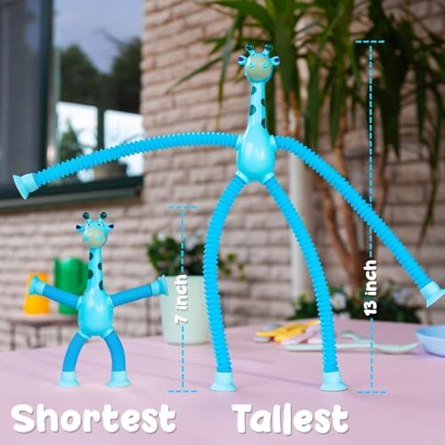 Image of Amitasha 3 Pcs Telescopic Suction Cup Giraffe Toys Shape Changing Pop Fidget Tubes Sensory Toys for Girls Boys