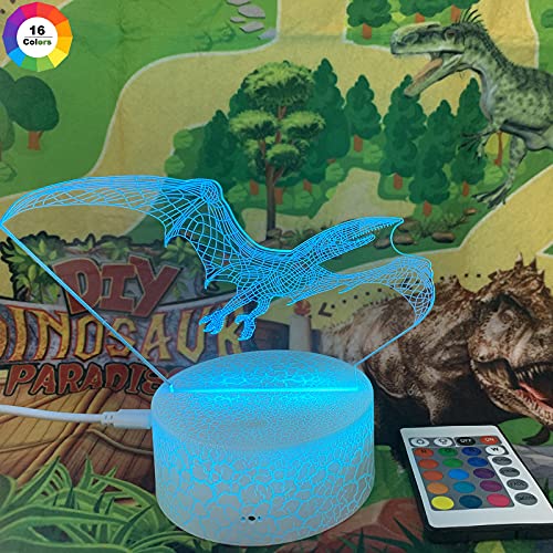 Synchain Dinosaurier 3D-Nachtlicht für Kinder Mit Fernbedienung |16 Farben, USB-Lade Optische Täuschung Lampe, die Schlafzimmer-Dekoration für Kinder Weihnachten Halloween Beleuchten Cover