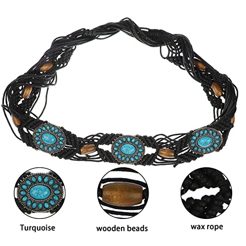 Women's Turquoise Fringe Belt - Western Boho Style Tassel Knotted Wide Rope Woven Waist Belt4