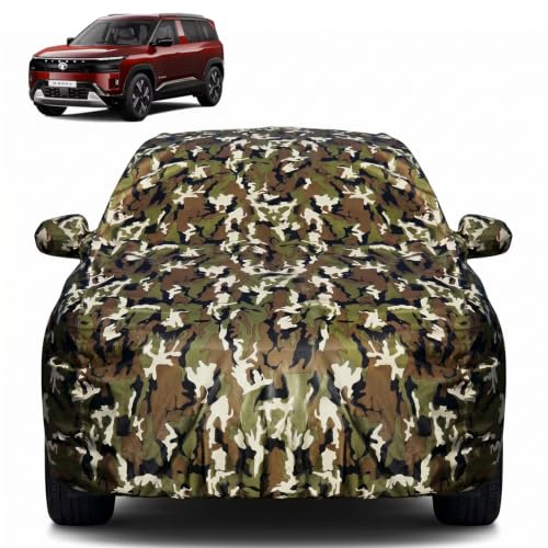 Image of Pivalo Car Body Cover for Tata Sierra All Model & Years (2025-2026) 100% Waterproof with Mirror Pockets, Triple Stitched Dustproof Heat Resistant UV Protection (Military /Jungle /Camouflage)