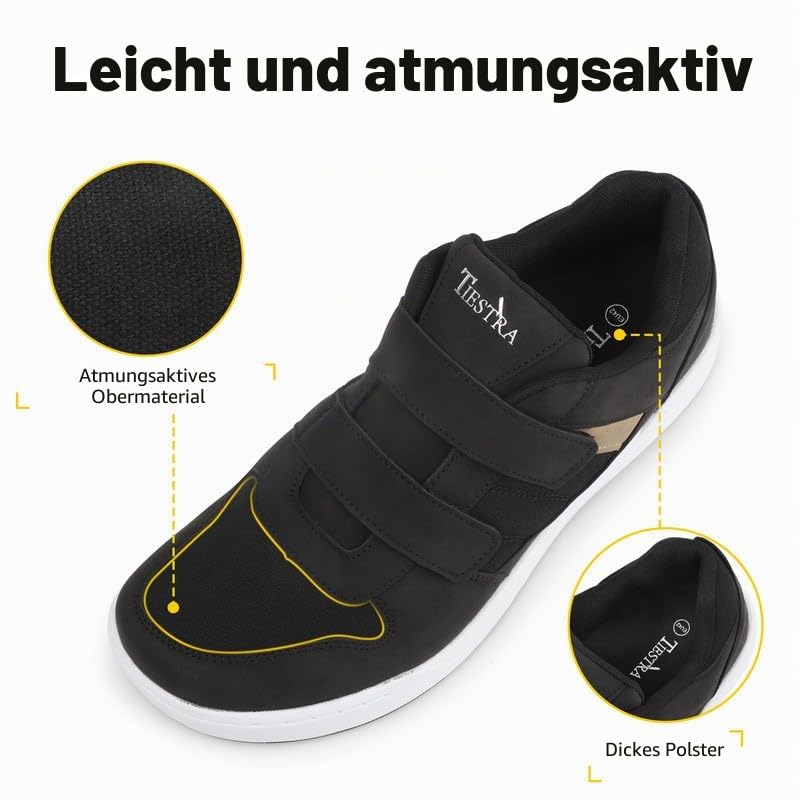 TIESTRA Herren-Sneaker Weit mit Doppel-Klettverschluss, Größe 42-46