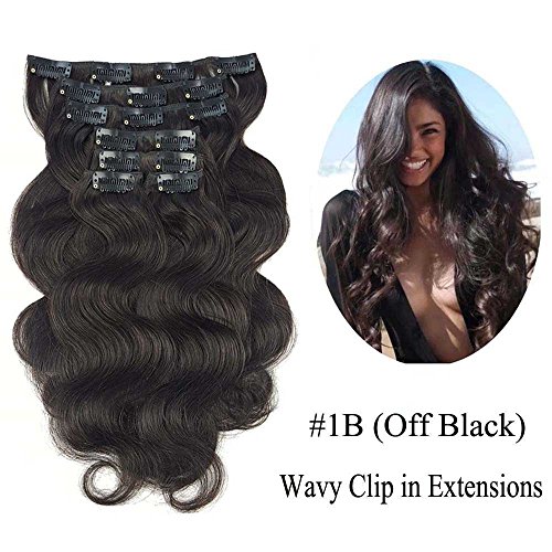 SHOWJARLLY Jet Black Body Wave Clip in Hair Extensions Human Hair Clip in Wavy Human Hair Extensions (20inch, Natural Black)