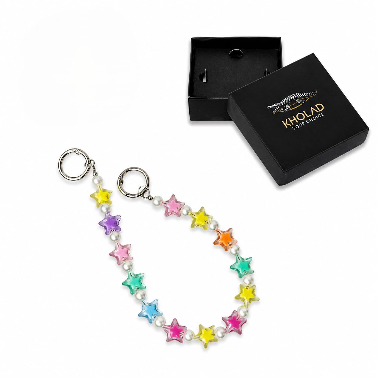 KHOLAD Colorful Acrylic Star with White Pearl Beaded Phone Charm Bags & Keys | Aesthetic cute Kawaii Lightweight Decorative Bag Accessory for Women & Girls-image-24