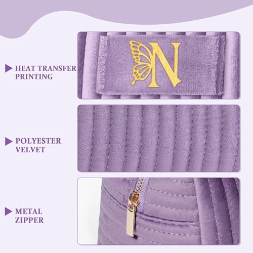 Image of COSHAYSOO Sister Birthday Gifts for Women Best Friend Bestie Friendship Fashion Makeup Bag Make Up Cosmetic Pouch Travel Size Toiletries Skin Care Essentials Organizer Purple Velvet Initial Letter N