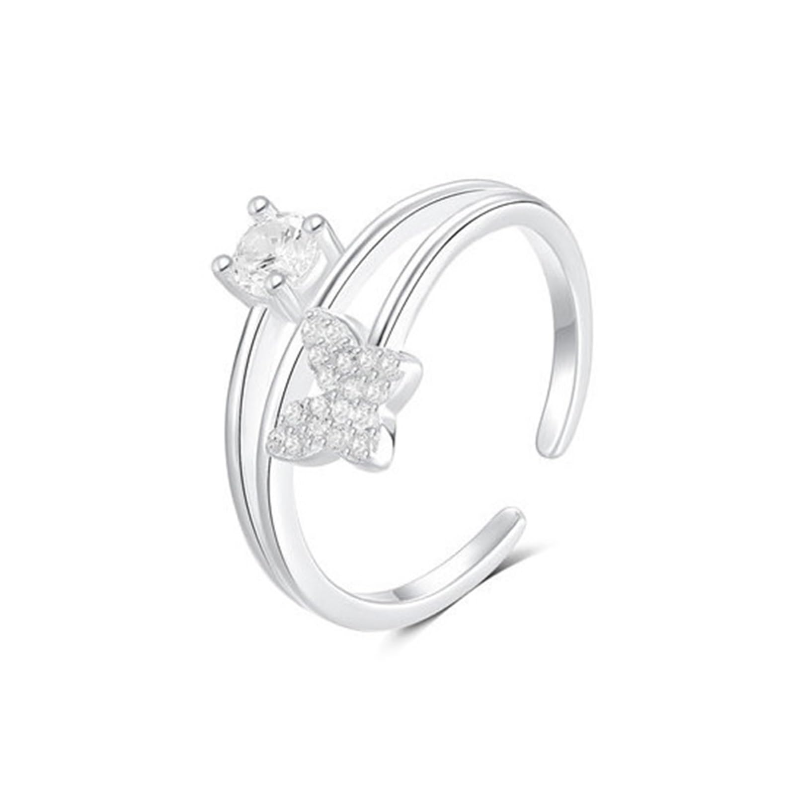 Anello Donna Proposta Matrimonio, Donna Oro Bianco Anello Aperto con moissanite Rotonda e a Farfalla