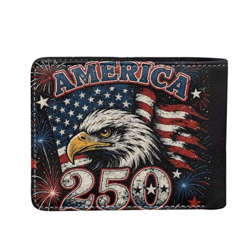 Image of Coldinair America 250 Years Eagle Leather Wallets for Boys 6-12 Bifold Wallet for Teen Boys,Cool Credit Card Cash Id Holder Rfid Blocking Small Wallets with Coin Pocket