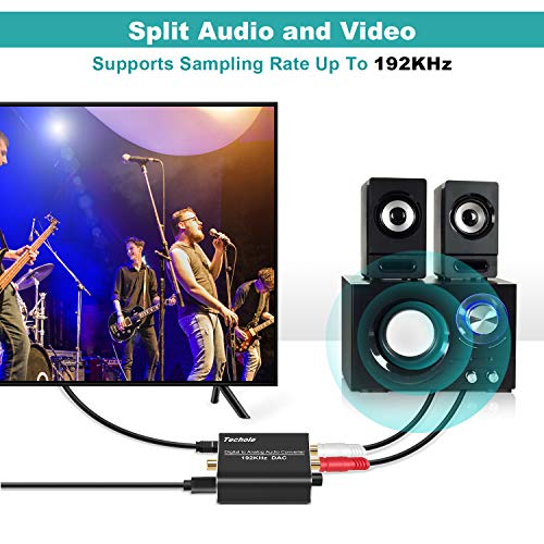 Digital to Analog Audio Converter-Upgrade Volume Adjustable Techole Aluminum Optical to RCA with Optical &Coaxial Cable. Digital SPDIF TOSLINK to Stereo L/R &3.5mm Jack DAC Converter for PS4 Xbox DVD