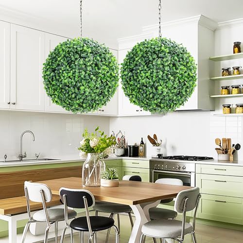 GarveeHome 2 Pcs Artificial Plant Topiary Balls Outdoor, 19" Faux Boxwood Balls Fake Green Plants Decorative Spheres for Front Porch Patio Garden Backyard Home Wedding Decor