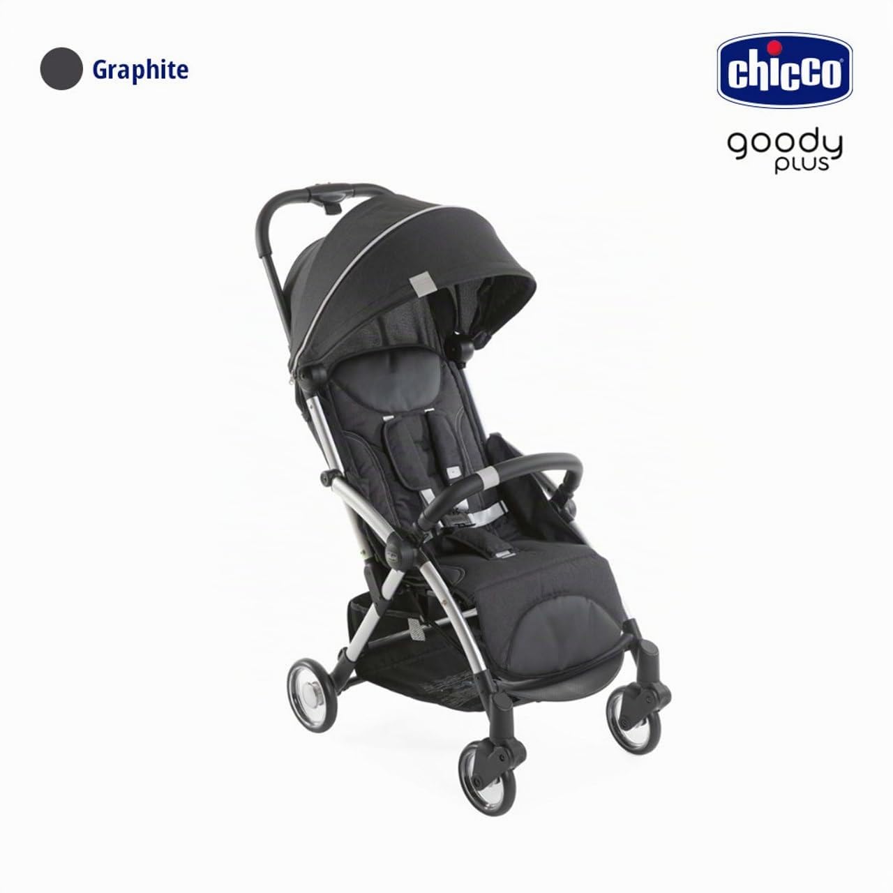 Chicco, Goody Plus Graphite, Poussette 0 Mois-4 Ans, avec Fermeture Automatique et Compacte, Capote Extensible avec Traitement UV50+ Anti-Pluie, Dossier Inclinable et Réglable en 3 Positions