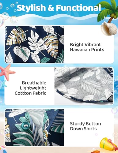 Image of JunNeng Toddler Baby Boy Shorts Sets Hawaiian Outfits,Summmer Hawaiian Shirt+ Elastic Shorts Vacation Clothes