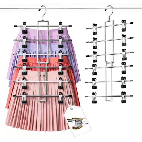 DAMITA Perchas con Pinzas para Faldas y Pantalones Percha Vertical 6 Niveles con Gancho 360° Ahorro de Espacio Diseño Seguro para los Dedos – Dormitorio, Piso o Residencia 1 Unidad