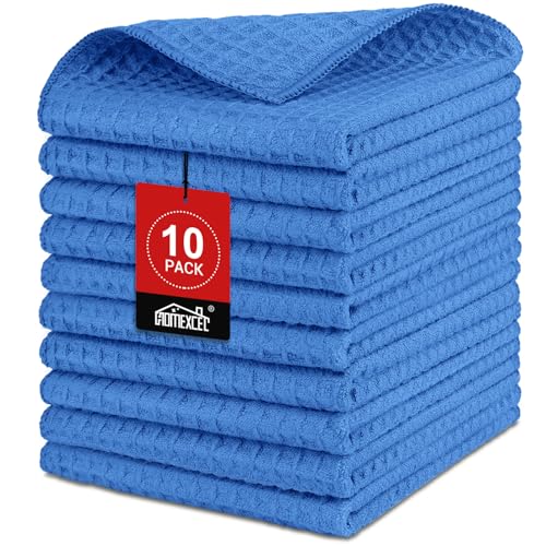 HOMEXCEL Waffle Weave Microfiber Towel 10 Pack Lint Free Cleaning Rags 12 x 12 Inches Barista Towels Reusable Microfiber Cleaning Cloth for Household Kitchen Glass and Window Blue