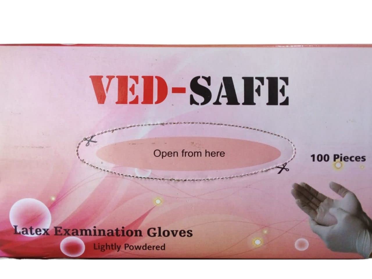 VED-SAFE Latex Medical Examination Disposable Powdered Hand Gloves -100 Pieces (M)