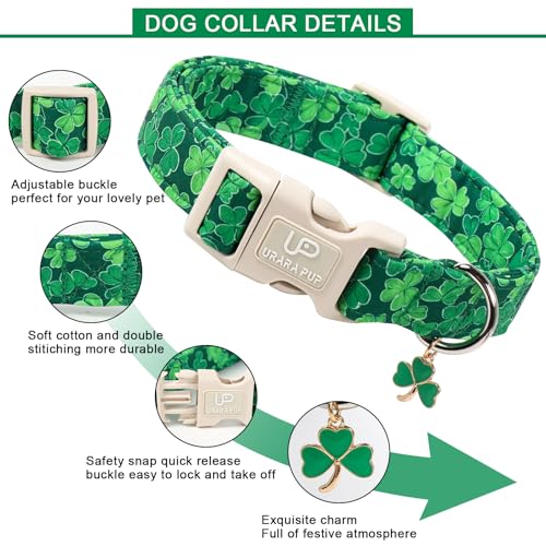Image of St. Patrick's Day Dog Collar, UP URARA PUP Shamrock Adjustable Pet Collar with Quick Release, St. Patrick's Day Dog Accessories for Small Medium Large Dogs