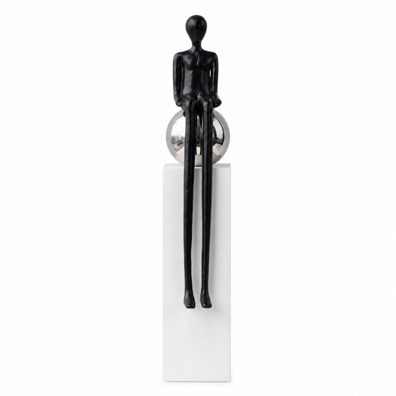 F Fityle Escultura Figura Estatua Decorativa Adorno de Figura Humana Estilizada con Materiales Aleación de Zinc Mármol y Acero Adecuada para Salón Entrada Pasillo Oficina Estudio, Negro, Sentado
