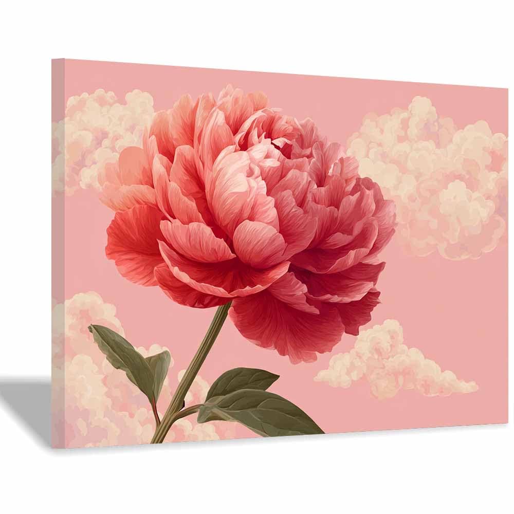 ZAMAEIU Forest Landscape Painting Single Peony Canvas Artwork posters & prints Suitable for Living Room Bathroom Bedroom Home Wall Decoration(pink)-50x70cm Framed