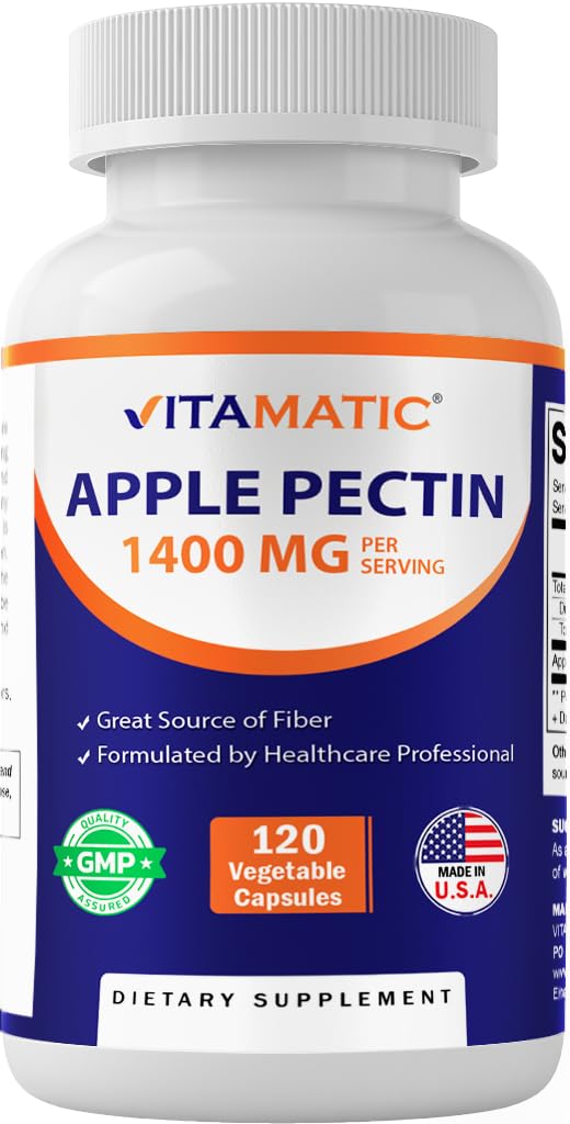 Vitamatic Apple Pectin 1400 mg Per Serving, 120 Veggie Capsules 120 Count (Pack of 1)