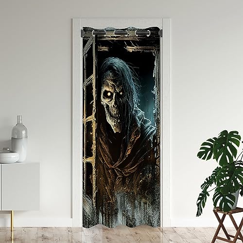 Halloween Door Curtains for Doorways, Scary Skull Killer Zombie Dead Movie Blackout Curtain for Kids Bedroom Closet, Grommet Thermal Insulated Privacy Door Drapes for Room Divider, 34