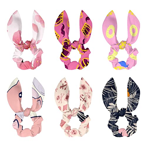 Chouchous cheveux anti-casse doux en tissu fleuri jaune et rose x6