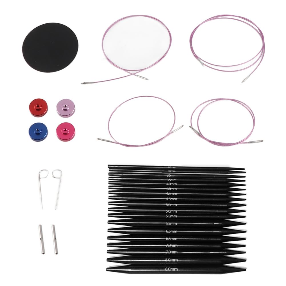 Aguja de tejer circular, juegos de agujas circulares redondas intercambiables de acero inoxidable, juego de agujas de aluminio e inoxidable, con bolsa de almacenamiento, kits completos de manualidades