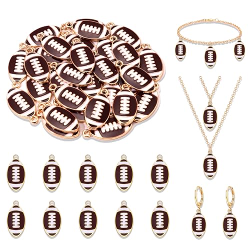 NVENF 30PCS Football Charms for Jewelry Making Enamel Football Charms for Bracelet Necklace Earrings Making Red Black White Blue Purple Orange Game Day Football Charm Bulk (Brown)