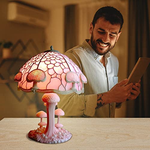 Saingace Painting Glass Mushroom Table Lamp, Stained Glass Plant Series Night Light, Vintage Table Lamp, Resin Mushroom Decorative Bedside Lamp For Bedroom Living Room Home Office Decor Gift (B) #TOP2