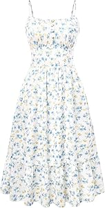Belle Poque Dame Sommer Blumen Kleider Spaghettiträger Gerafftem Rücken A-Linie Midi Sonnenkleid Freizeitkleid mit Taschen