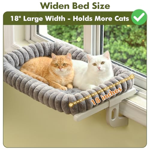 Image of Cloud-Cuddle Cat Window Perch with 4-Sided Bolster, Zipper Design Cushion Window Seat for Window Sill, Sturdy Metal Frame & Easy Assembly Pet Hammock Bed for Indoor Cats (Gray, Large)
