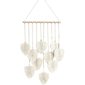 Avoik Makramee Wandbehang Handgemacht Wandteppich Boho Deko Wohnungs Chic Kunst Gewebte Feder Wanddeko Blatt Wandteppich Tapisserie f r Wohnzimmer Schlafzimmer Hochzeit Dekor Geschenke Beige