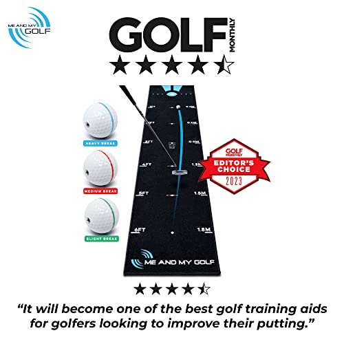 ME AND MY GOLF Breaking Ball Putting Mat - Simulate Breaking Putts at Home (7.5ft) - includes Instructional Training Videos