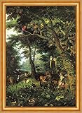 Biller Antik Paraíso Jan Brueghel d. Jardín Edén Loros Leones H A3 0539 Enmarcado