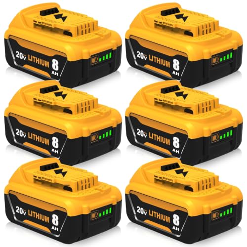Image of 6 Packs 8000mAh DCB206 Replacement for Dewalt 20V Max Battery | Compatible with Dewalt 20V Battery DCB203 DCB207 DCB200 DCD DCF DCG Series Cordless Power Tools