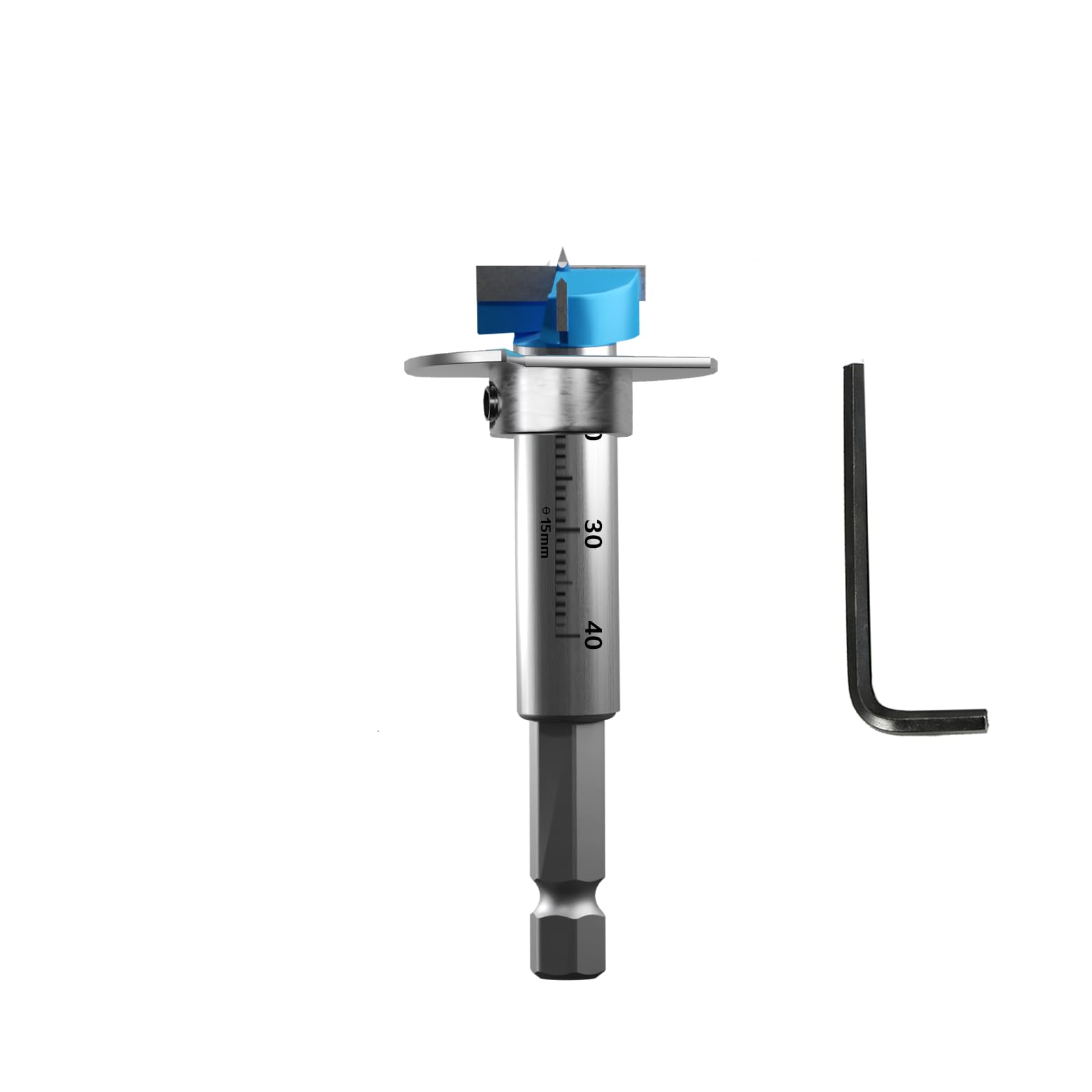 Forstner - Broca de 3/5 pulgadas (15 mm), brocas Forstner para carpintería, carburo de tungsteno, abridor de sierra de madera, broca hexagonal con profundidad de ajuste, 1 llave Allen