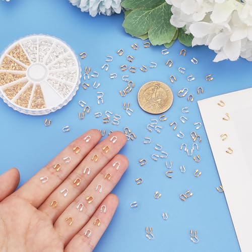 PH PandaHall 540pcs 6 Colors Brass Wire Guardian, Wire Guard Thread Protector Cable Protector U Shape Thread Protector Loop Guardian Terminator for Bracelets Necklaces Jewelry Making, Golden/Silver - Thumbnail 3