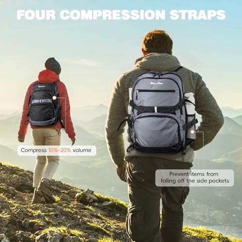 Seektop 40L Hiking Backpack Foldable Daypack for Women Men, Lightweight Travel Backpack Carry on Flight Approved Work Business Leisure Bag (Gray)