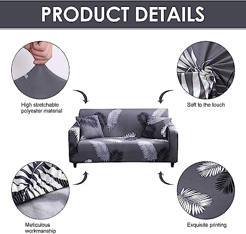 Image of Gurnoor Sofa Cover One 3 Seater and Two 1 Seater Fully Covered Universal 5 Seater for Living Room Non-Slip Sticky Elastic Stretchable Couch Sofa Set Slipcover Protector(Grey-Leaf)