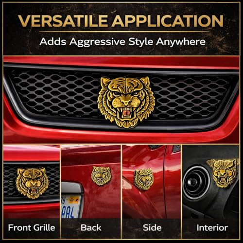 Image of JVCV 3D Metal Tiger Sticker Chrome Logo Decal Emblem Badge for All Cars Bikes Laptops Headphones Helmets Home Office Accessory (Tiger, Gold)